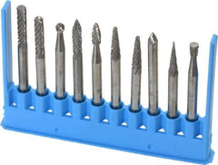 Made in USA - 10 Piece, 1/8" Shank Burr Set - Tungsten Carbide - Exact Tool & Supply