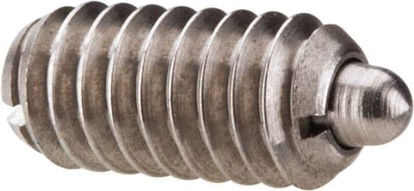 Gibraltar - 1/4-20, 17/32" Thread Length, 0.078" Plunger Projection, Stainless Steel Threaded Spring Plunger - 0.119" Max Plunger Diam, 0.531" Plunger Length, 3 Lb Init End Force, 10.5 Lb Final End Force - Exact Tool & Supply
