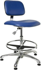 Bevco - Clean Room Swivel Chair - 20" Wide x 17" Deep, Vinyl Seat, Blue - Exact Tool & Supply