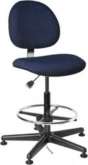 Bevco - ESD Swivel Stool - 18" Wide x 18" Deep, Conductive Cloth Seat, Navy Blue - Exact Tool & Supply
