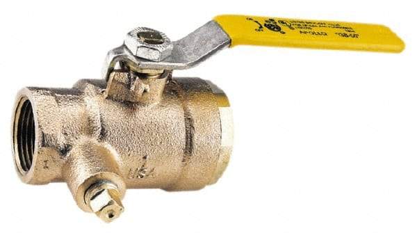 Conbraco - 2" Pipe, Bronze, Straight with Side Tap, Gas Ball Valve - 250 psi WOG Rating, Lever Handle, FNPT x FNPT End Connections, 2 Piece - Exact Tool & Supply