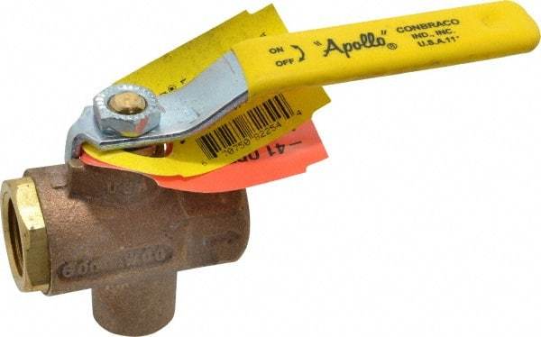 Apollo - 1/2" Pipe, Full Port, Bronze Standard Ball Valve - 2 Piece, Inline - One Way Flow, FNPT x FNPT Ends, Lever Handle, 125 WOG - Exact Tool & Supply