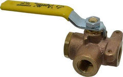 Apollo - 3/8" Pipe, Standard Port, Bronze Standard Ball Valve - Three Way, FNPT x FNPT x FNPT Ends, Lever Handle, 400 WOG - Exact Tool & Supply