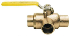 Apollo - 1" Pipe, Standard Port, Bronze Standard Ball Valve - Three Way, Soldered x Soldered Ends, Lever Handle, 400 WOG - Exact Tool & Supply