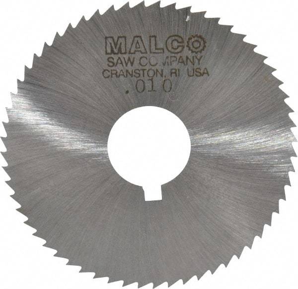 Made in USA - 2-1/4" Diam x 0.01" Blade Thickness x 5/8" Arbor Hole Diam, 60 Tooth Slitting and Slotting Saw - Arbor Connection, Right Hand, Uncoated, High Speed Steel, Concave Ground, Contains Keyway - Exact Tool & Supply