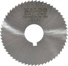 Made in USA - 2-1/4" Diam x 0.01" Blade Thickness x 5/8" Arbor Hole Diam, 60 Tooth Slitting and Slotting Saw - Arbor Connection, Right Hand, Uncoated, High Speed Steel, Concave Ground, Contains Keyway - Exact Tool & Supply