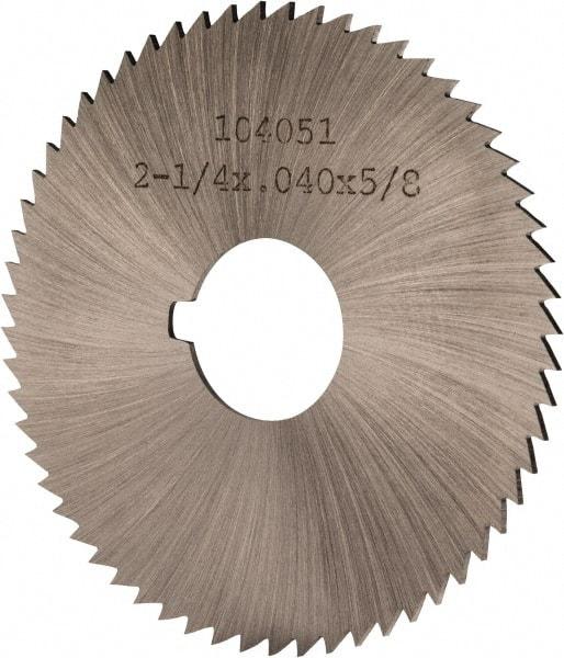 Made in USA - 2-1/4" Diam x 0.04" Blade Thickness x 5/8" Arbor Hole Diam, 60 Tooth Slitting and Slotting Saw - Arbor Connection, Right Hand, Uncoated, High Speed Steel, Concave Ground, Contains Keyway - Exact Tool & Supply
