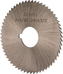 Made in USA - 2-1/4" Diam x 0.04" Blade Thickness x 5/8" Arbor Hole Diam, 60 Tooth Slitting and Slotting Saw - Arbor Connection, Right Hand, Uncoated, High Speed Steel, Concave Ground, Contains Keyway - Exact Tool & Supply