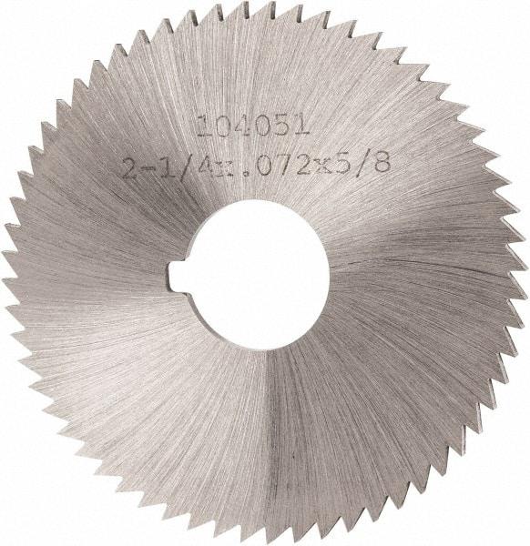 Made in USA - 2-1/4" Diam x 0.072" Blade Thickness x 5/8" Arbor Hole Diam, 60 Tooth Slitting and Slotting Saw - Arbor Connection, Right Hand, Uncoated, High Speed Steel, Concave Ground, Contains Keyway - Exact Tool & Supply