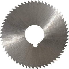 Made in USA - 2-1/4" Diam x 0.102" Blade Thickness x 5/8" Arbor Hole Diam, 60 Tooth Slitting and Slotting Saw - Arbor Connection, Right Hand, Uncoated, High Speed Steel, Concave Ground, Contains Keyway - Exact Tool & Supply