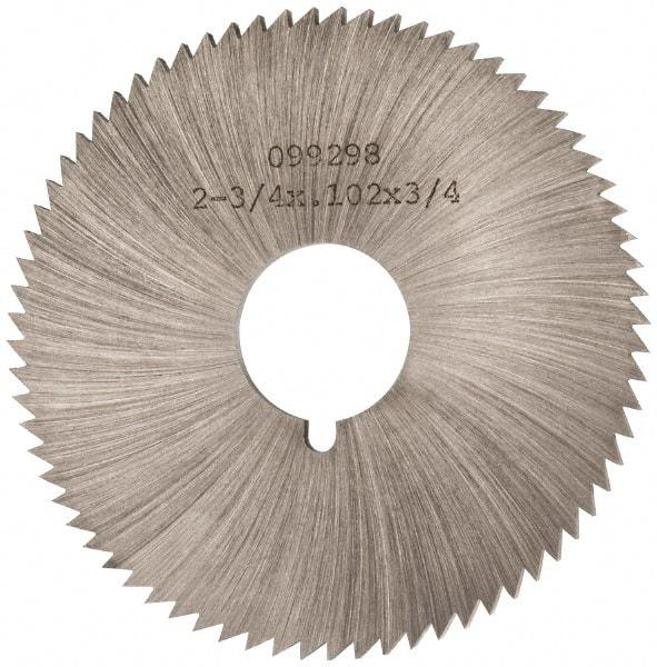 Made in USA - 2-3/4" Diam x 0.102" Blade Thickness x 3/4" Arbor Hole Diam, 72 Tooth Slitting and Slotting Saw - Arbor Connection, Right Hand, Uncoated, High Speed Steel, Concave Ground, Contains Keyway - Exact Tool & Supply