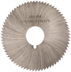 Made in USA - 2-3/4" Diam x 0.102" Blade Thickness x 3/4" Arbor Hole Diam, 72 Tooth Slitting and Slotting Saw - Arbor Connection, Right Hand, Uncoated, High Speed Steel, Concave Ground, Contains Keyway - Exact Tool & Supply