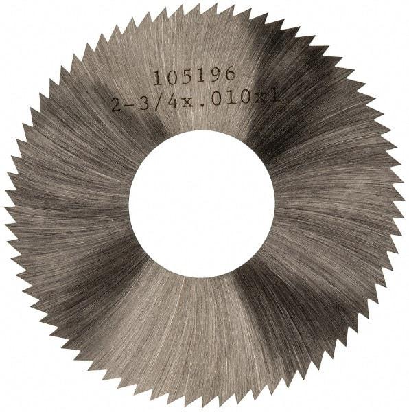 Made in USA - 2-3/4" Diam x 0.01" Blade Thickness x 1" Arbor Hole Diam, 72 Tooth Slitting and Slotting Saw - Arbor Connection, Right Hand, Uncoated, High Speed Steel, Concave Ground, Contains Keyway - Exact Tool & Supply
