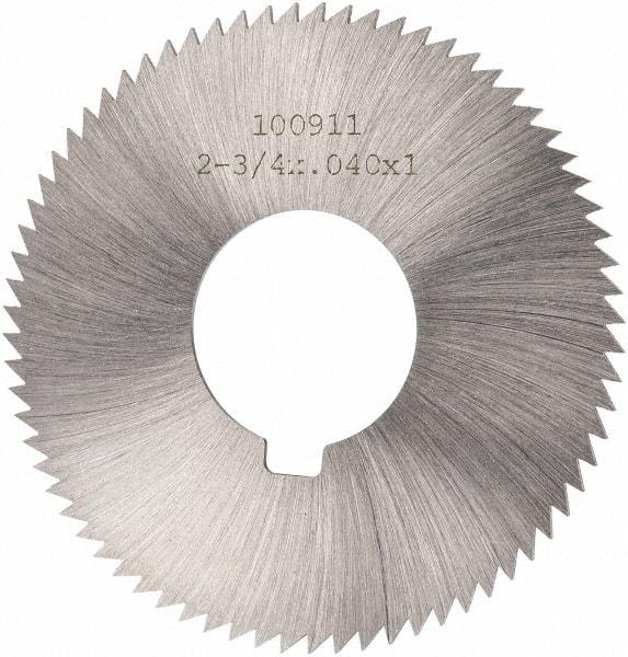 Made in USA - 2-3/4" Diam x 0.04" Blade Thickness x 1" Arbor Hole Diam, 72 Tooth Slitting and Slotting Saw - Arbor Connection, Right Hand, Uncoated, High Speed Steel, Concave Ground, Contains Keyway - Exact Tool & Supply