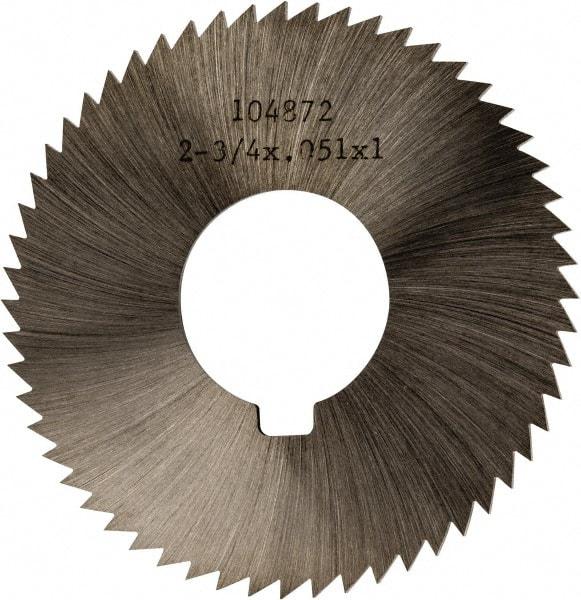 Made in USA - 2-3/4" Diam x 0.051" Blade Thickness x 1" Arbor Hole Diam, 56 Tooth Slitting and Slotting Saw - Arbor Connection, Right Hand, Uncoated, High Speed Steel, Concave Ground, Contains Keyway - Exact Tool & Supply