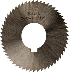 Made in USA - 2-3/4" Diam x 0.051" Blade Thickness x 1" Arbor Hole Diam, 56 Tooth Slitting and Slotting Saw - Arbor Connection, Right Hand, Uncoated, High Speed Steel, Concave Ground, Contains Keyway - Exact Tool & Supply