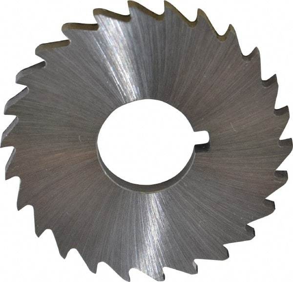 Made in USA - 1-1/2" Diam x 1/8" Blade Thickness x 1/2" Arbor Hole Diam, 26 Tooth Slitting and Slotting Saw - Arbor Connection, Right Hand, Uncoated, High Speed Steel, Concave Ground, Contains Keyway - Exact Tool & Supply
