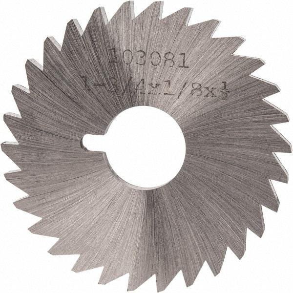 Made in USA - 1-3/4" Diam x 1/8" Blade Thickness x 1/2" Arbor Hole Diam, 30 Tooth Slitting and Slotting Saw - Arbor Connection, Right Hand, Uncoated, High Speed Steel, Concave Ground, Contains Keyway - Exact Tool & Supply