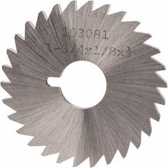 Made in USA - 1-3/4" Diam x 1/8" Blade Thickness x 1/2" Arbor Hole Diam, 30 Tooth Slitting and Slotting Saw - Arbor Connection, Right Hand, Uncoated, High Speed Steel, Concave Ground, Contains Keyway - Exact Tool & Supply