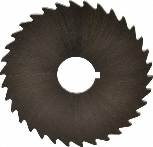 Made in USA - 2" Diam x 1/16" Blade Thickness x 1/2" Arbor Hole Diam, 34 Tooth Slitting and Slotting Saw - Arbor Connection, Right Hand, Uncoated, High Speed Steel, Concave Ground, Contains Keyway - Exact Tool & Supply