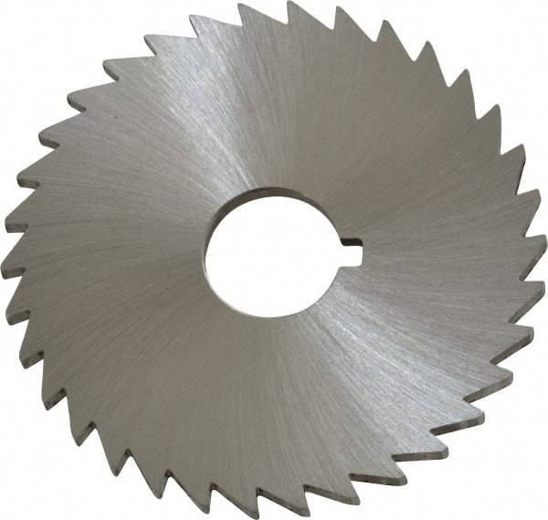 Made in USA - 2" Diam x 3/32" Blade Thickness x 1/2" Arbor Hole Diam, 34 Tooth Slitting and Slotting Saw - Arbor Connection, Right Hand, Uncoated, High Speed Steel, Concave Ground, Contains Keyway - Exact Tool & Supply