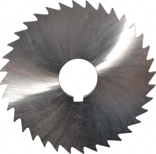 Made in USA - 4" Diam x 1/8" Blade Thickness x 1" Arbor Hole Diam, 36 Tooth Slitting and Slotting Saw - Arbor Connection, Right Hand, Uncoated, High Speed Steel, Concave Ground, Contains Keyway - Exact Tool & Supply