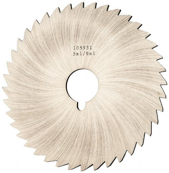 Made in USA - 5" Diam x 1/8" Blade Thickness x 1" Arbor Hole Diam, 40 Tooth Slitting and Slotting Saw - Arbor Connection, Right Hand, Uncoated, High Speed Steel, Concave Ground, Contains Keyway - Exact Tool & Supply