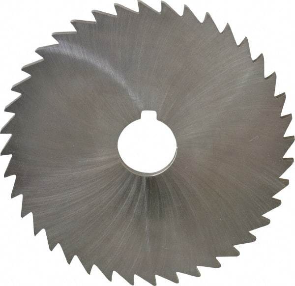 Made in USA - 5" Diam x 3/16" Blade Thickness x 1" Arbor Hole Diam, 36 Tooth Slitting and Slotting Saw - Arbor Connection, Right Hand, Uncoated, High Speed Steel, Concave Ground, Contains Keyway - Exact Tool & Supply