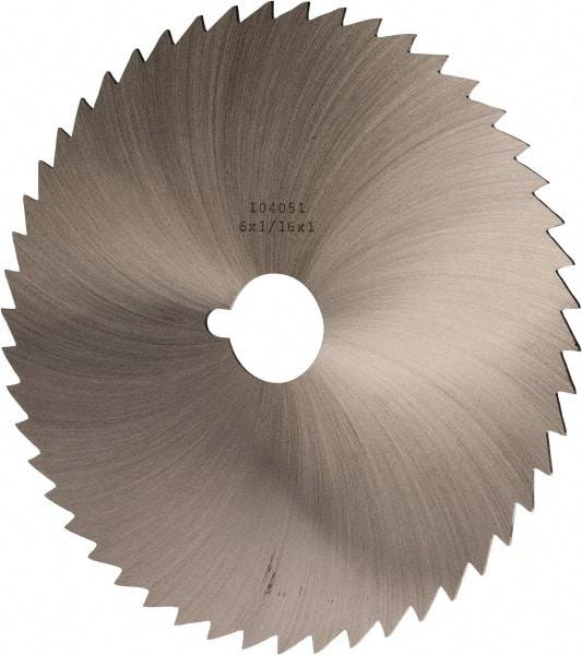 Made in USA - 6" Diam x 1/16" Blade Thickness x 1" Arbor Hole Diam, 50 Tooth Slitting and Slotting Saw - Arbor Connection, Right Hand, Uncoated, High Speed Steel, Concave Ground, Contains Keyway - Exact Tool & Supply