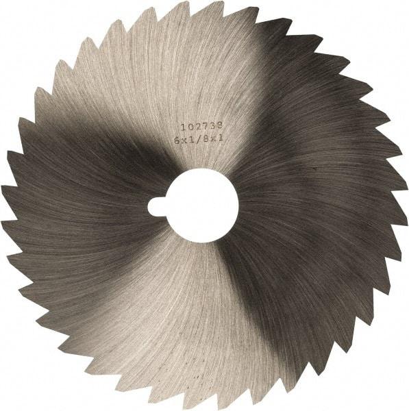 Made in USA - 6" Diam x 1/8" Blade Thickness x 1" Arbor Hole Diam, 44 Tooth Slitting and Slotting Saw - Arbor Connection, Right Hand, Uncoated, High Speed Steel, Concave Ground, Contains Keyway - Exact Tool & Supply