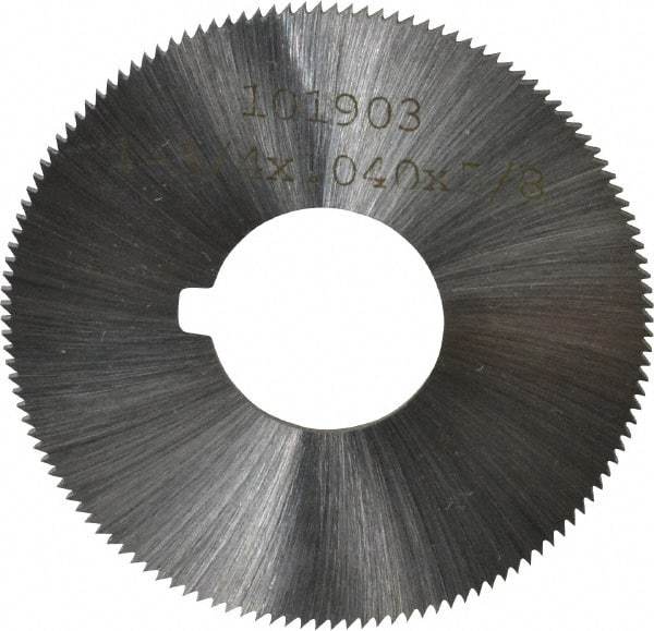 Made in USA - 1-3/4" Diam x 0.04" Blade Thickness x 5/8" Arbor Hole Diam, 132 Tooth Slitting and Slotting Saw - Arbor Connection, Right Hand, Uncoated, High Speed Steel, Concave Ground, Contains Keyway - Exact Tool & Supply