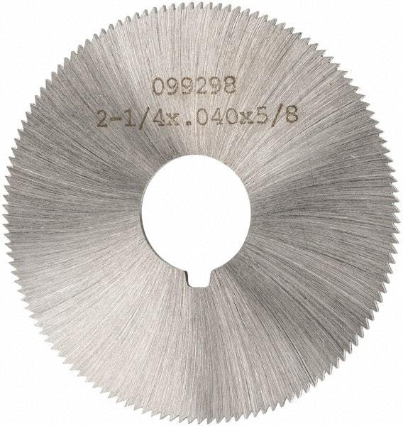 Made in USA - 2-1/4" Diam x 0.04" Blade Thickness x 5/8" Arbor Hole Diam, 132 Tooth Slitting and Slotting Saw - Arbor Connection, Right Hand, Uncoated, High Speed Steel, Concave Ground, Contains Keyway - Exact Tool & Supply