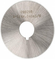 Made in USA - 2-1/4" Diam x 0.04" Blade Thickness x 5/8" Arbor Hole Diam, 132 Tooth Slitting and Slotting Saw - Arbor Connection, Right Hand, Uncoated, High Speed Steel, Concave Ground, Contains Keyway - Exact Tool & Supply