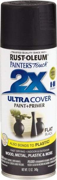 Rust-Oleum - Black, Flat, Enamel Spray Paint - 8 to 12 Sq Ft per Can, 12 oz Container - Exact Tool & Supply