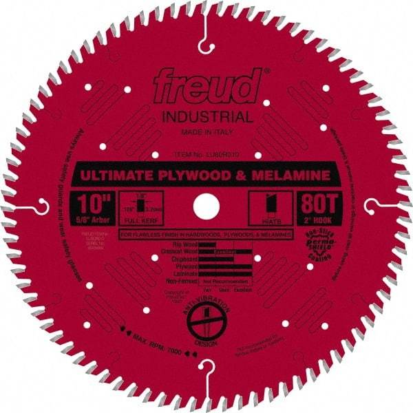 Freud - 10" Diam, 5/8" Arbor Hole Diam, 80 Tooth Wet & Dry Cut Saw Blade - Carbide-Tipped, Standard Round Arbor - Exact Tool & Supply