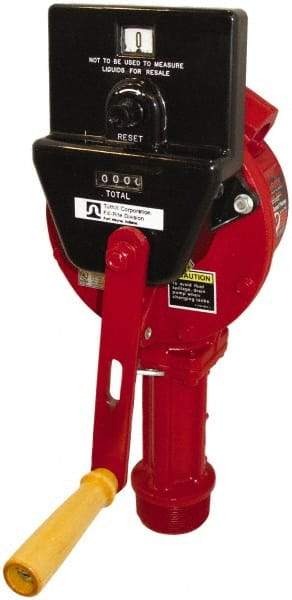 Tuthill - 3/4" Outlet, Cast Aluminum Hand Operated Rotary Pump - 12.8 oz per Stroke, 24" OAL, For Gasoline, Diesel Fuel, Lightweight Oil & Kerosene - Exact Tool & Supply