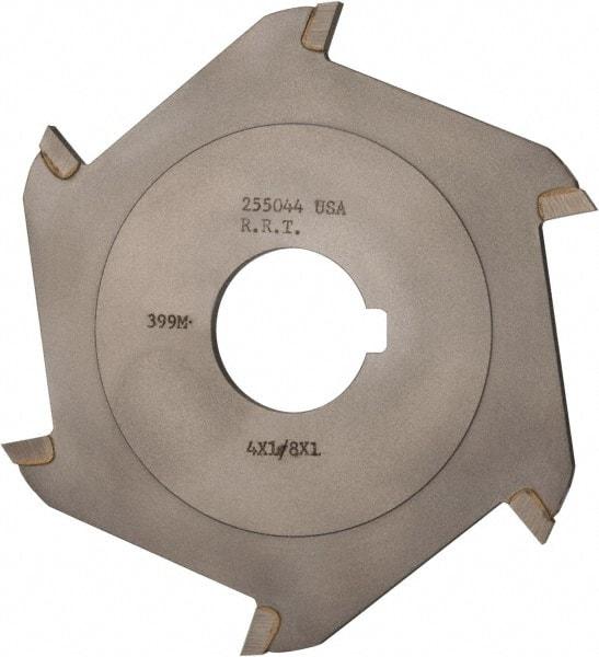 Made in USA - 4" Diam x 1/8" Blade Thickness x 1" Arbor Hole Diam, 6 Tooth Slitting and Slotting Saw - Arbor Connection, Right Hand, Uncoated, Carbide-Tipped, Contains Keyway - Exact Tool & Supply