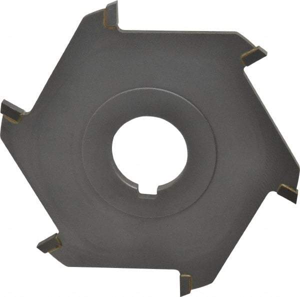 Made in USA - 4" Diam x 3/16" Blade Thickness x 1" Arbor Hole Diam, 6 Tooth Slitting and Slotting Saw - Arbor Connection, Right Hand, Uncoated, Carbide-Tipped, Contains Keyway - Exact Tool & Supply