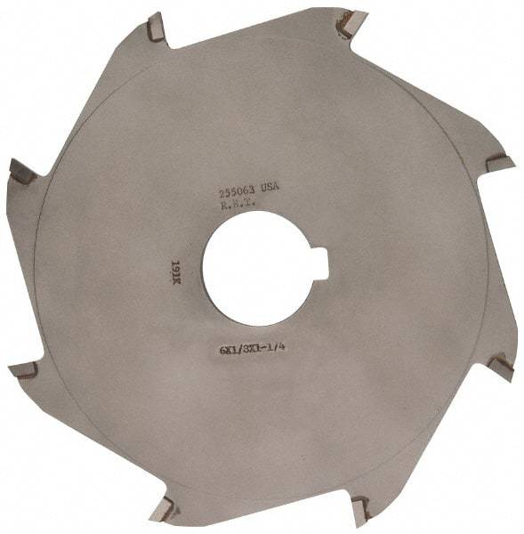 Made in USA - 6" Diam x 1/8" Blade Thickness x 1-1/4" Arbor Hole Diam, 8 Tooth Slitting and Slotting Saw - Arbor Connection, Right Hand, Uncoated, Carbide-Tipped, Contains Keyway - Exact Tool & Supply