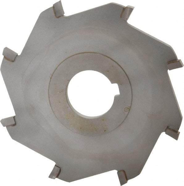 Made in USA - 4" Diam x 3/16" Blade Thickness x 1" Arbor Hole Diam, 8 Tooth Slitting and Slotting Saw - Arbor Connection, Right Hand, Uncoated, Carbide-Tipped, Contains Keyway - Exact Tool & Supply