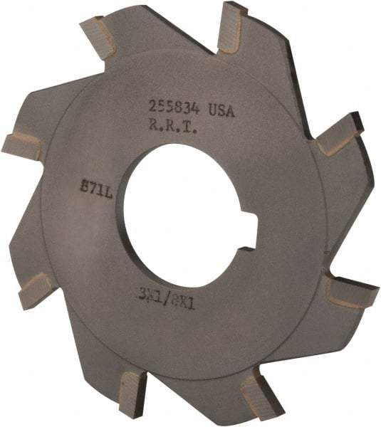 Made in USA - 3" Diam x 1/8" Blade Thickness x 1" Arbor Hole Diam, 8 Tooth Slitting and Slotting Saw - Arbor Connection, Right Hand, Uncoated, Carbide-Tipped, Contains Keyway - Exact Tool & Supply