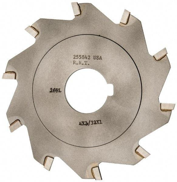 Made in USA - 4" Diam x 3/32" Blade Thickness x 1" Arbor Hole Diam, 10 Tooth Slitting and Slotting Saw - Arbor Connection, Right Hand, Uncoated, Carbide-Tipped, Contains Keyway - Exact Tool & Supply