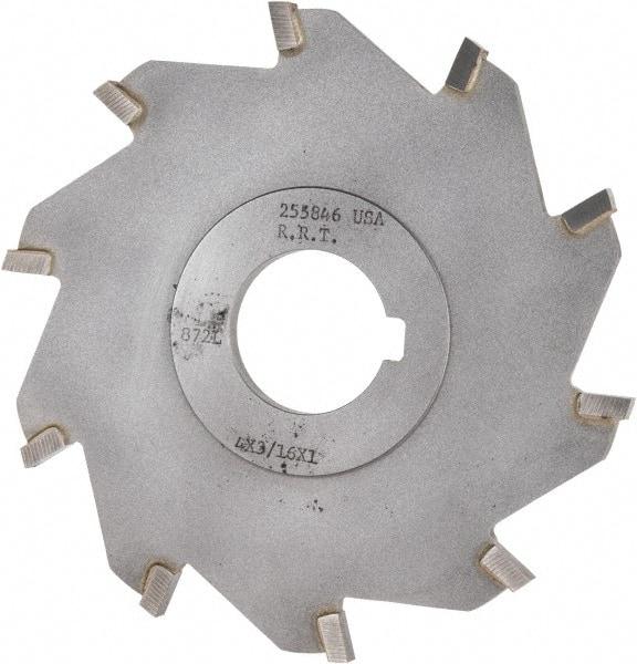 Made in USA - 4" Diam x 3/16" Blade Thickness x 1" Arbor Hole Diam, 10 Tooth Slitting and Slotting Saw - Arbor Connection, Right Hand, Uncoated, Carbide-Tipped, Contains Keyway - Exact Tool & Supply
