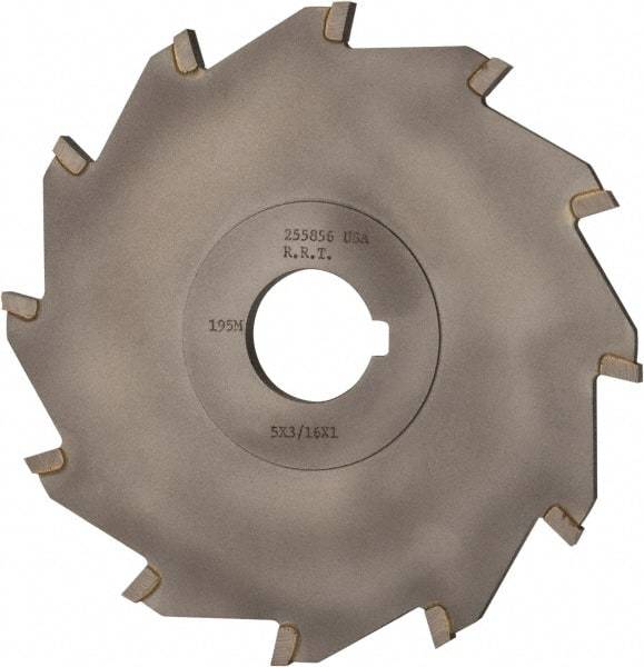 Made in USA - 5" Diam x 3/16" Blade Thickness x 1" Arbor Hole Diam, 12 Tooth Slitting and Slotting Saw - Arbor Connection, Right Hand, Uncoated, Carbide-Tipped, Contains Keyway - Exact Tool & Supply