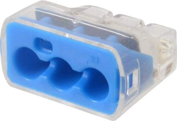 Ideal - 3 Port, 14 to 10 AWG Compatible, Push-In Wire Connector - 0.78" OAL x 0.086" OAW x 0.45" OAH, Blue - Exact Tool & Supply