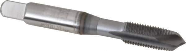 OSG - 3/8-24 UNF, 3 Flute, TiCN Finish, High Speed Steel Spiral Point Tap - Plug Chamfer, Right Hand Thread, 2-15/16" OAL, 1-1/4" Thread Length, 0.381" Shank Diam, 3B Class of Fit - Exact Tool & Supply