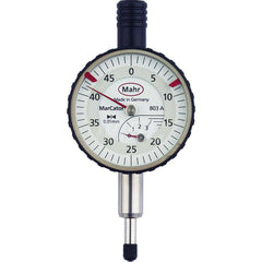 Mahr - Dial Drop Indicators; Maximum Measurement (Inch): 0.12 ; Maximum Measurement (mm): 3.00 ; Dial Graduation (mm): 0.0100 ; Dial Graduation (Decimal Inch): 0.000400 ; Dial Reading: 0-50 ; Dial Diameter (mm): 34.00 - Exact Tool & Supply