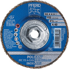 PFERD - Flap Discs; Abrasive Type: Coated ; Flap Disc Type: Type 29 ; Disc Diameter (Inch): 4-1/2 ; Abrasive Material: Aluminum Oxide ; Grit: 40 ; Attaching System: Threaded Hole - Exact Tool & Supply