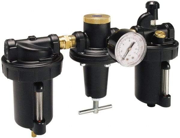 Parker - 1-1/2" NPT Port Heavy Duty 3 Piece Filter-Regulator-Lubricator FRL Unit - Metal Bowl, 450 SCFM, 250 Max psi, 14.13" High, Automatic Drain - Exact Tool & Supply
