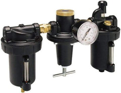 Parker - 1" NPT Port Heavy Duty 3 Piece Filter-Regulator-Lubricator FRL Unit - Metal Bowl, 240 SCFM, 250 Max psi, 13" High, Automatic Drain - Exact Tool & Supply